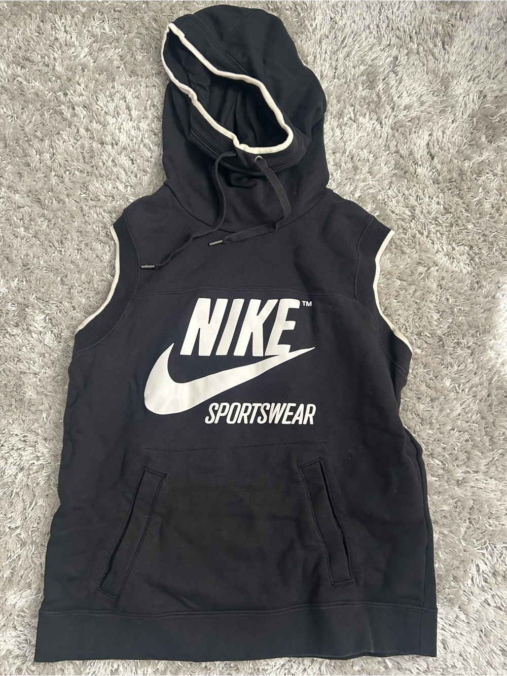 Nike Black Sleeveless Crewneck Hoodie with White Logo
